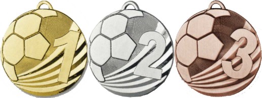 Fußballmedaillen in Gold,Silber,Bronze mit Motiv "Spieler" 50 mm Durchmesser 
